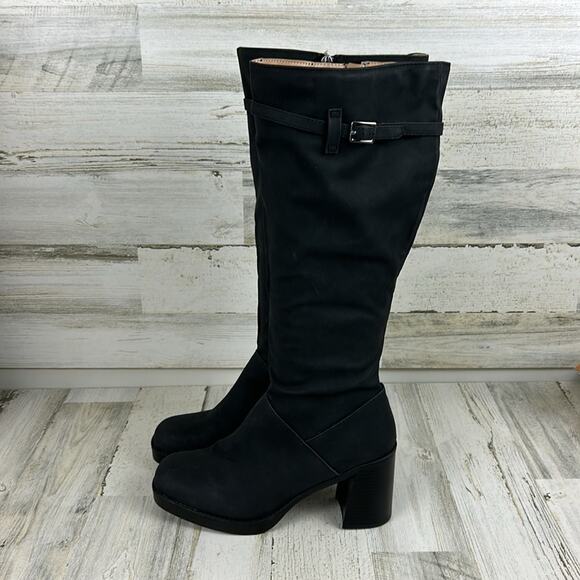 Journee Collection Women’s 11 Black Faux Leather Knee High Heeled Boots NEW - Picture 5 of 13